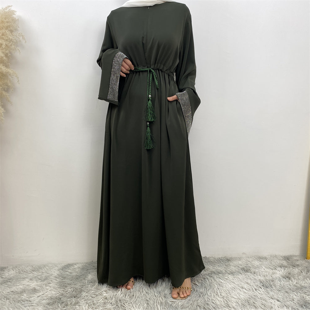 Asiya Rhinestone Sleeve Abaya - Forest Green