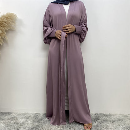 Ribbed Satin Open Abaya - Mauve