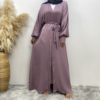 Ribbed Satin Open Abaya - Mauve