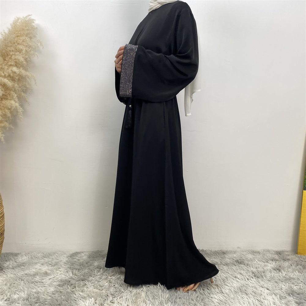 Asiya Rhinestone Sleeve Abaya- Black
