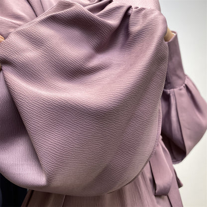 Ribbed Satin Open Abaya - Mauve