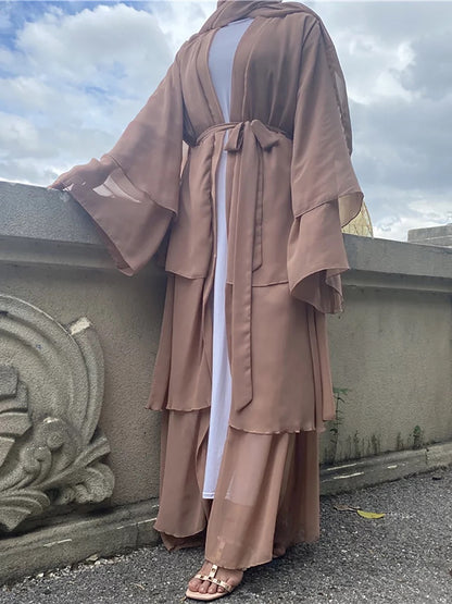 Brown - Chiffon Layered Open Abaya