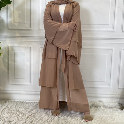 Brown - Chiffon Layered Open Abaya